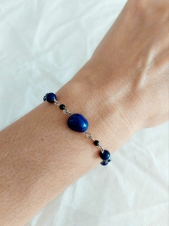 Pulseira Lápis Lazúli - Aço Inox na internet