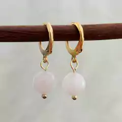 Brinco Quartzo Rosa Esfera - Dourado