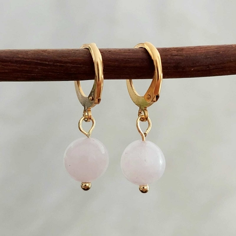 Brinco Quartzo Rosa Esfera - Dourado