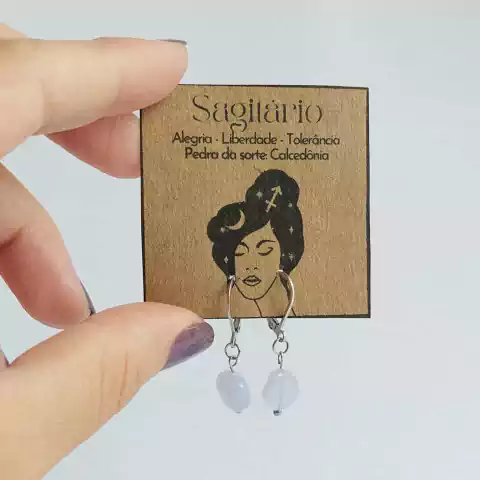 Brincos de Pedra Signo Sagitário - Calcedônia Azul