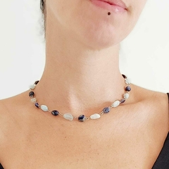 Colar Choker Sodalita e Água-Marinha