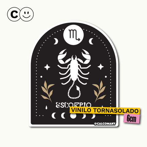 Sticker de Escorpio con escorpión blanco sobre fondo negro.
