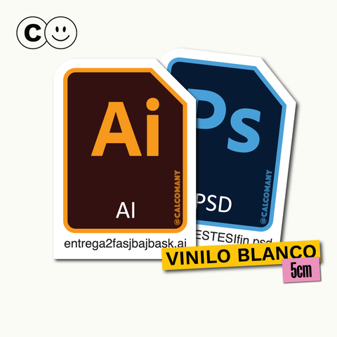 Calcomanía Illustrator en vinilo blanco con ícono AI y texto entrega2fasjbask.ai