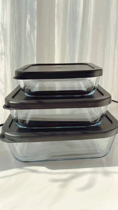 TRIO DE CONTENEDOR DE VIDRIO CON TAPA DE SILICONA