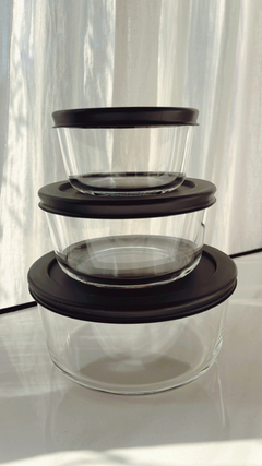 TRIO DE CONTENEDOR DE VIDRIO CON TAPA DE SILICONA - comprar online