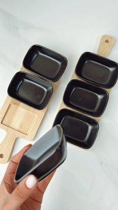 BANDEJA Bamboo + 3 cuencos ceramica negro