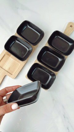 BANDEJA Bamboo + 3 cuencos ceramica negro - comprar online