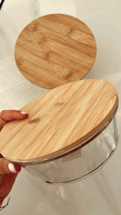 CONTENEDOR L DE VIDRIO REDONDO TAPA BAMBOO CIERRE HERMETICO