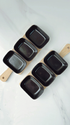 BANDEJA Bamboo + 3 cuencos ceramica negro en internet