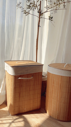 CESTO DE BAMBOO ROPA CUADRADO con tapa