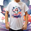 Camiseta unissex infantil Menina flor de lótus azul