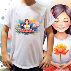 Camiseta unissex infantil Menina lótus laranja