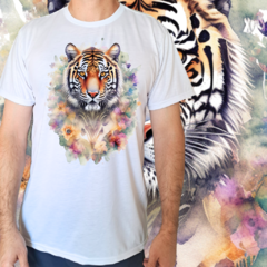 Camiseta masculina/unissex Tigre flores