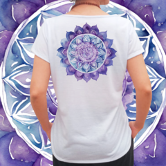 Babylook Mandala azul gratidão frente e verso