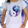 Babylook Yin Yang lilás e azul com flores