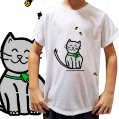 Camiseta unissex infantil Gatinho e joaninha - Desenhista Camila Rolfhs