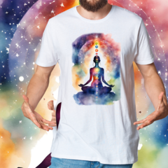 Camiseta masculina/unissex Meditação com pontos energéticos