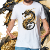 Camiseta masculina/unissex Dragão dourado e preto