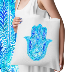 Ecobag Mão de Hamsa turquesa - comprar online