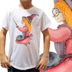 Camiseta unissex infantil Bruxinha varinha e gatinho