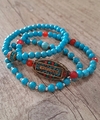 Trio de pulseiras em Pedra Turquenita pingente Tibetano (Peça única)