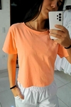 Cropped em algodão estonado Salmão