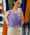 Cropped regata em algodão estonado liso - comprar online
