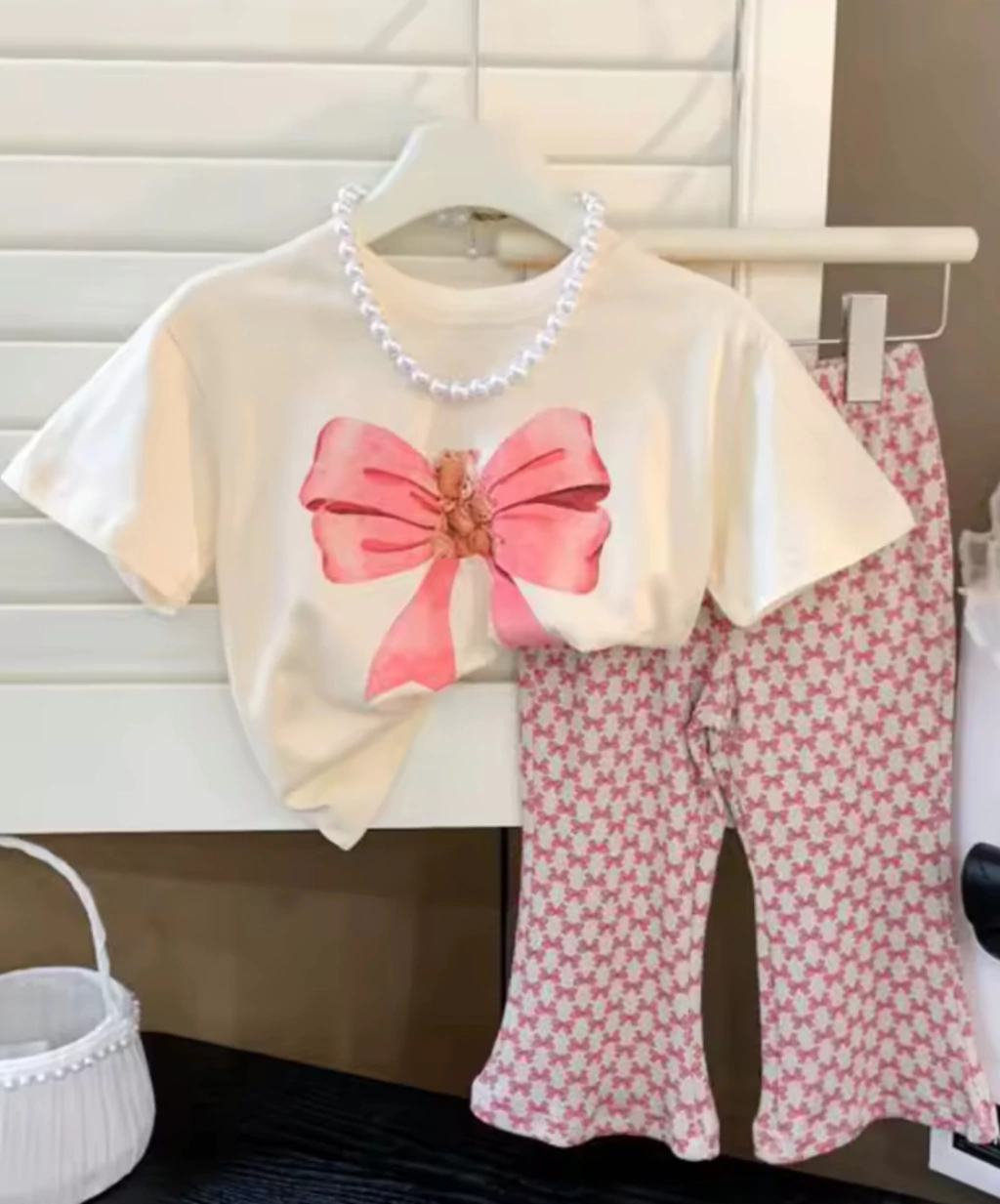 Conjunto Pantalón y Remera Bow Bear Fashion Beige