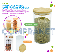 Frasco de Vidrio con tapa de madera, 1 Litro, 11869 - Compranet