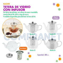 Tetera de Vidrio con infusor de acero inoxidable, 600ml, 11891 - Compranet