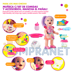 Muñeca con Set de comidas y Mixer, accesorios, ensucia el Pañal 12701 - comprar online
