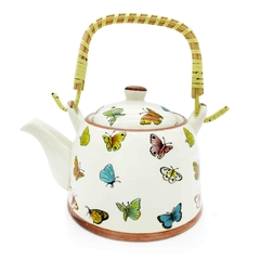 Tetera Porcelana China, 900c.c., con infusor, Diseño mariposas, 11835