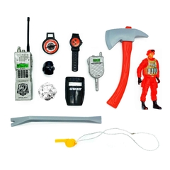 Set Bombero Súper realista, 11 piezas, c/muñeco Bombero, 12286