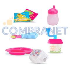 Imagen de Muñeca con Set de comidas y Mixer, accesorios, ensucia el Pañal 12701