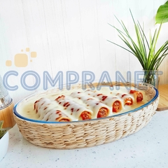 Fuente de vidrio con base de Mimbre Desmontable 39 cm, Horno, Cocina, 13095 - comprar online