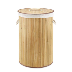 Cesto de Ropa Bambú redondo, c/Funda de tela Plegable 12534