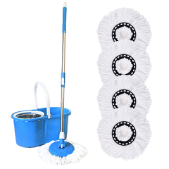 COMBO Mopa Lampazo trapeador con balde + 4 repuestos redondos.