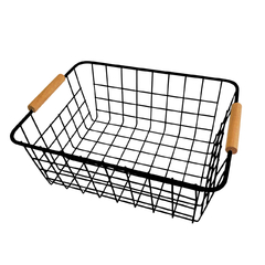 Canasto Organizador metal, con asas de madera, Cocina, baño 13585