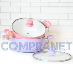Cacerola con Ceramica Antiadherente Lila con Tapa de Vidrio Linea Soft 11481 - comprar online
