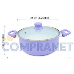 Cacerola con Ceramica Antiadherente Lila con Tapa de Vidrio Linea Soft 11481 - Compranet