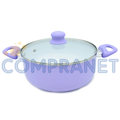 Cacerola con Ceramica Antiadherente Lila con Tapa de Vidrio Linea Soft 11481