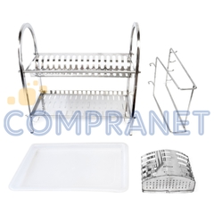 Secaplatos escurridor, 2 niveles, con bandeja, acero inoxidable, 12253 - Compranet