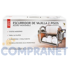 Secaplatos escurridor, 2 niveles, con bandeja, acero inoxidable, 12253 - tienda online
