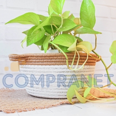 Cesto Canasto de Ratán con manija y detalles plateados 12563 - comprar online