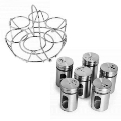 Especieros x 6 frascos con Canasto tipo flor, Condimentos, de Acero y Vidrio, 13137 en internet