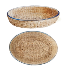 Fuente de vidrio con base de Mimbre Desmontable 39 cm, Horno, Cocina, 13095