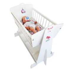 Cuna Mecedora de Madera Juguete, Muñecos bebotes con Pie, 12864 - tienda online