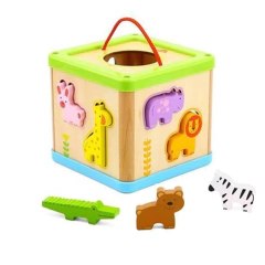 Cubo de Encastre de madera con animales, didáctico Tooky Toy 13225 - Compranet