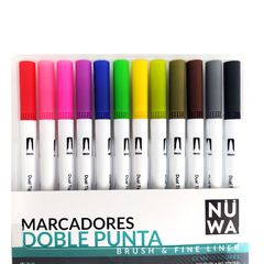 Marcadores Nuwa Doble Punta x 12 Punta Fina y Punta Pincel 13705