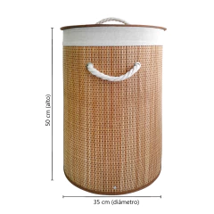 Canasto para Ropa Bambú redondo, c/Funda de tela Plegable 13381